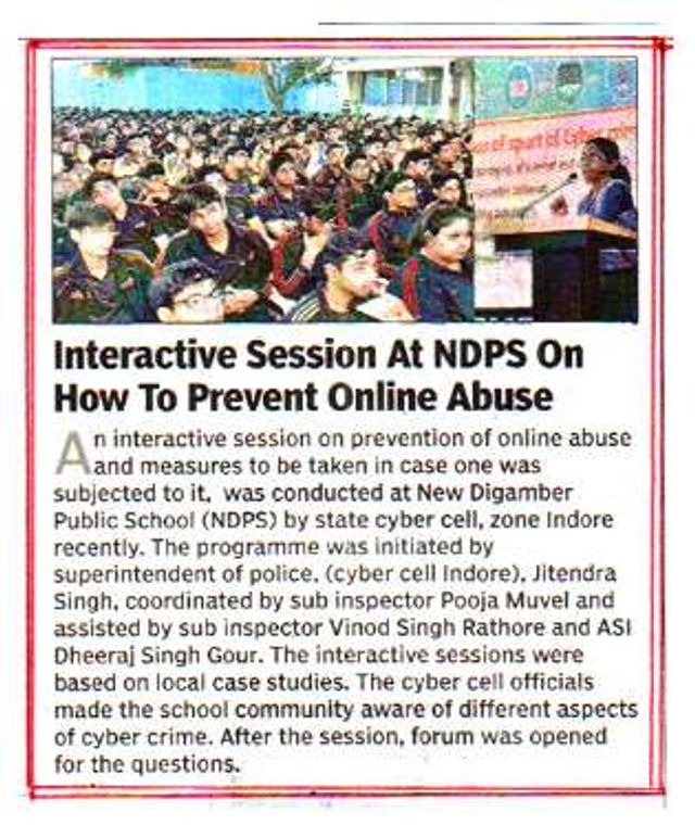 New Digamber Public School - 	Interactive Session At NDPS On How To Prevent Online Abuseb